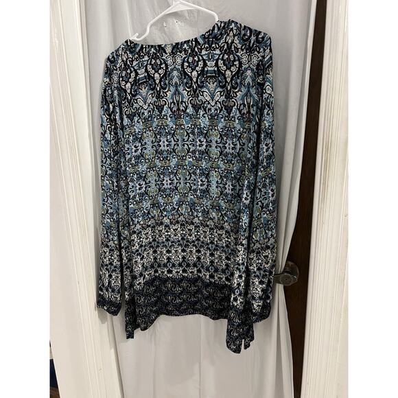 J.Jill Womens XL Tunic Top Boho Blue Mosaic V Neck Long Sleeve Lightweight - Picture 6 of 6